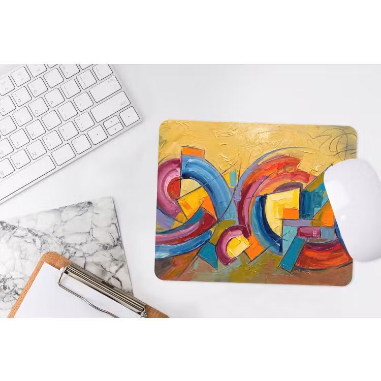 Abstract - Cirkels - Schilderij - Kleurrijk - Dynamisch muismat rubber klein -witbureau