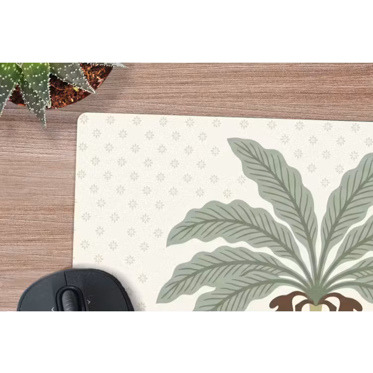 Boom - Bladeren - Groen - Decoratief - Beige muismat rubber klein -closeup