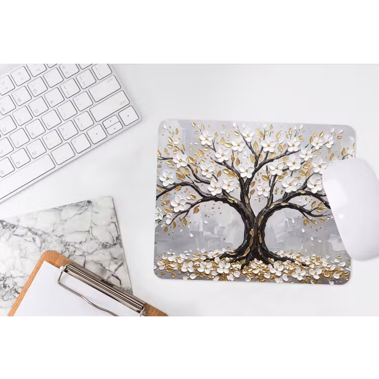 Boom - Bloemen - Natuur - Abstract - Wit muismat rubber klein -witbureau