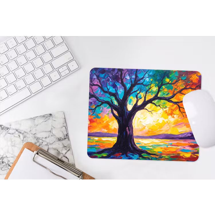 Boom - Landschap - Natuur - Abstract - Kleurrijk muismat rubber klein -witbureau