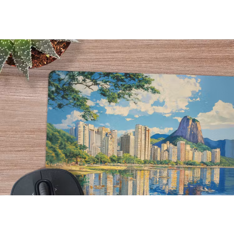 Berg - Skyline - Strand - Water muismat rubber klein -closeup