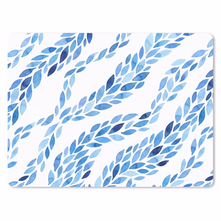 Bladeren - Aquarel - Patroon - Modern - Blauw muismat rubber klein -3d