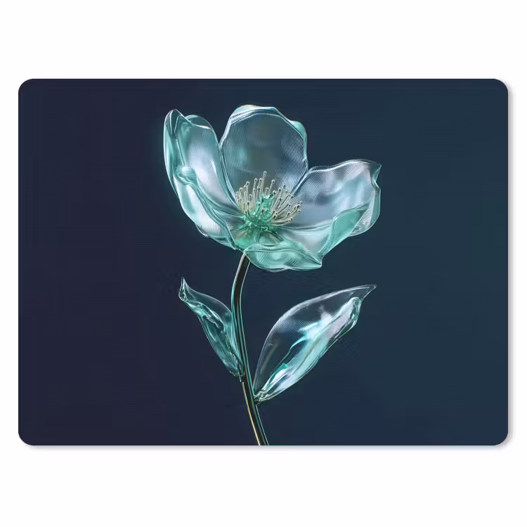 Bladeren - Bloem - Glazen - Donkerblauw muismat rubber klein -3d