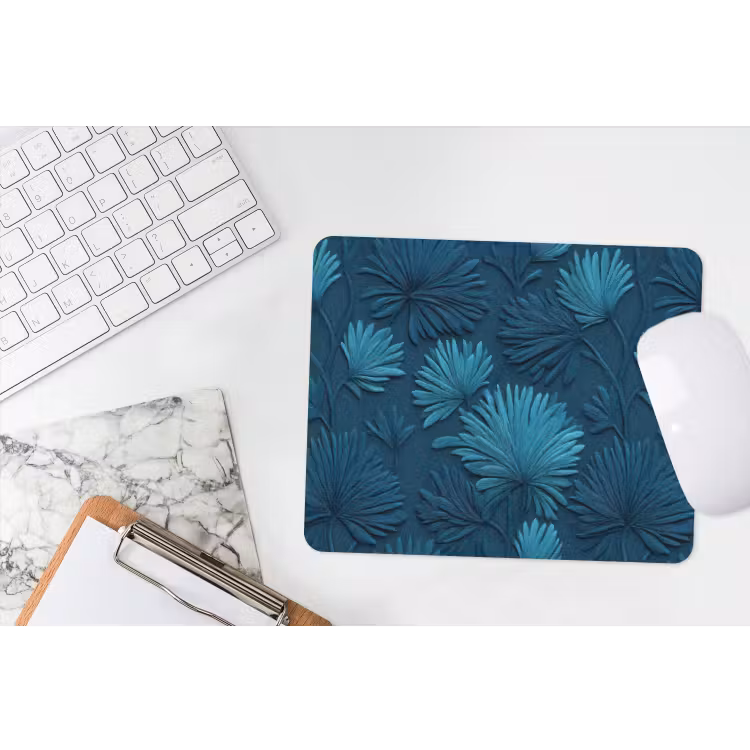 Bladeren - Reliëf - Patroon - Oceaanblauw - Modern muismat rubber klein 262 -witbureau