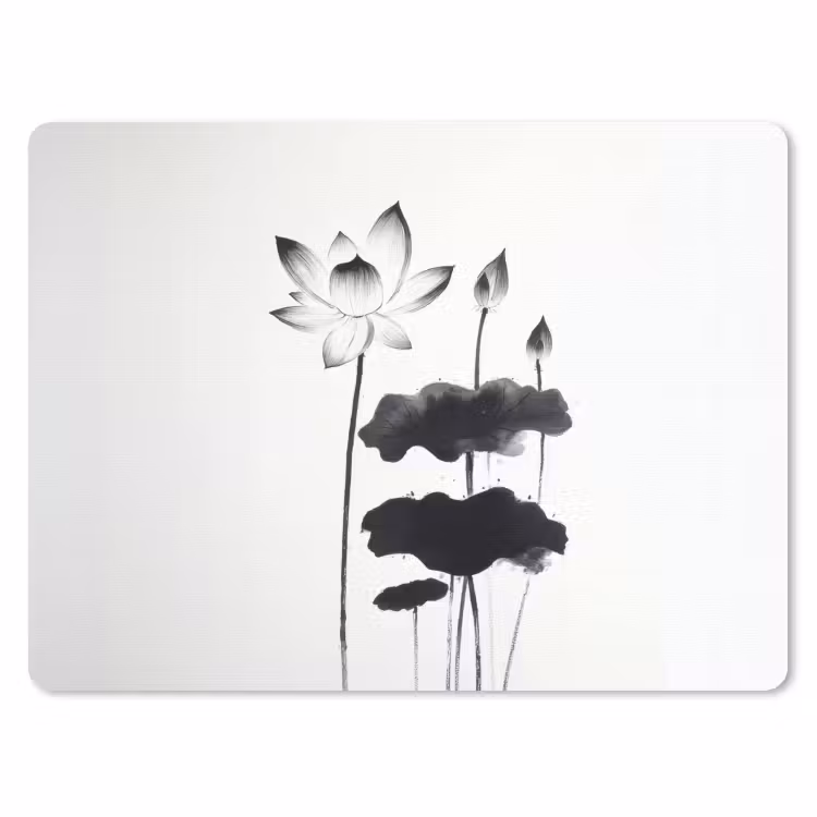 Bladeren - Zwart - Lotusbloem - Minimalitisch muismat rubber klein -3d