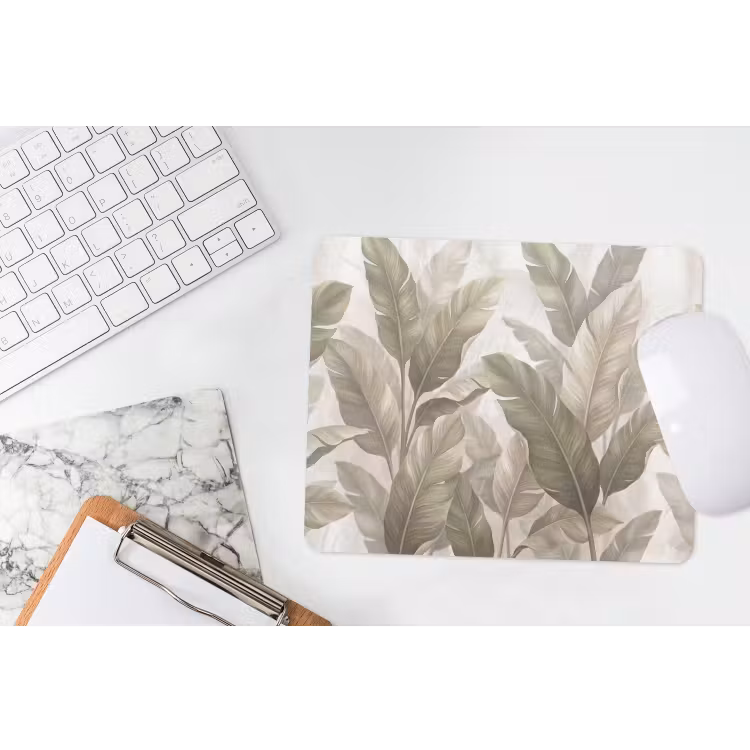Bladeren - Tropisch - Natuur - Abstract - Beige muismat rubber klein -witbureau