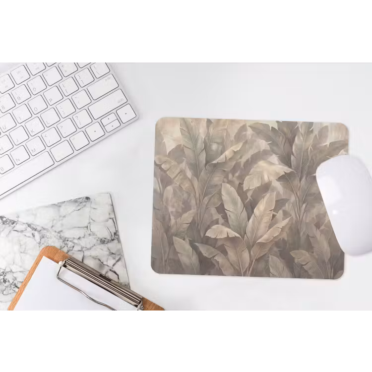 Bladeren - Tropisch - Natuur - Modern - Beige muismat rubber klein -witbureau