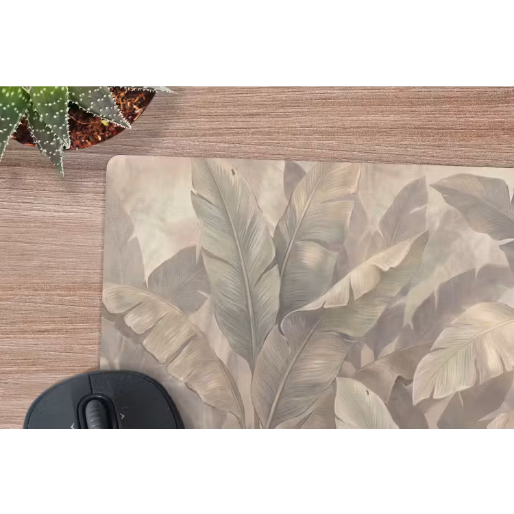 Bladeren - Tropisch - Natuur - Modern - Beige muismat rubber klein -closeup