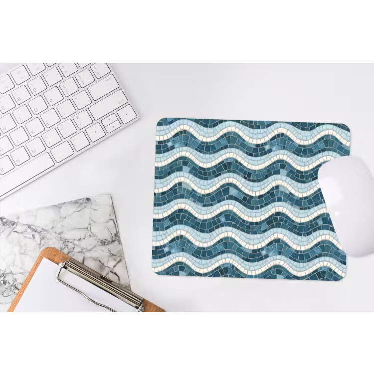 Blauw - Wit - Mozaïek - Golvend muismat rubber klein 262 -witbureau