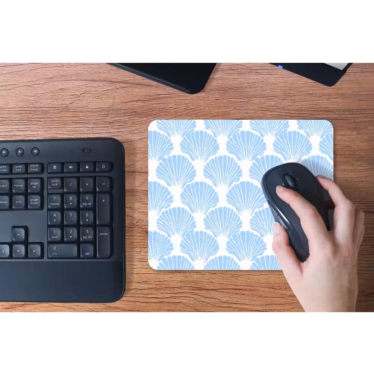 Blauw - Wit - Schelpen - Grafisch - Structuur muismat rubber klein 262 -toetsenbord