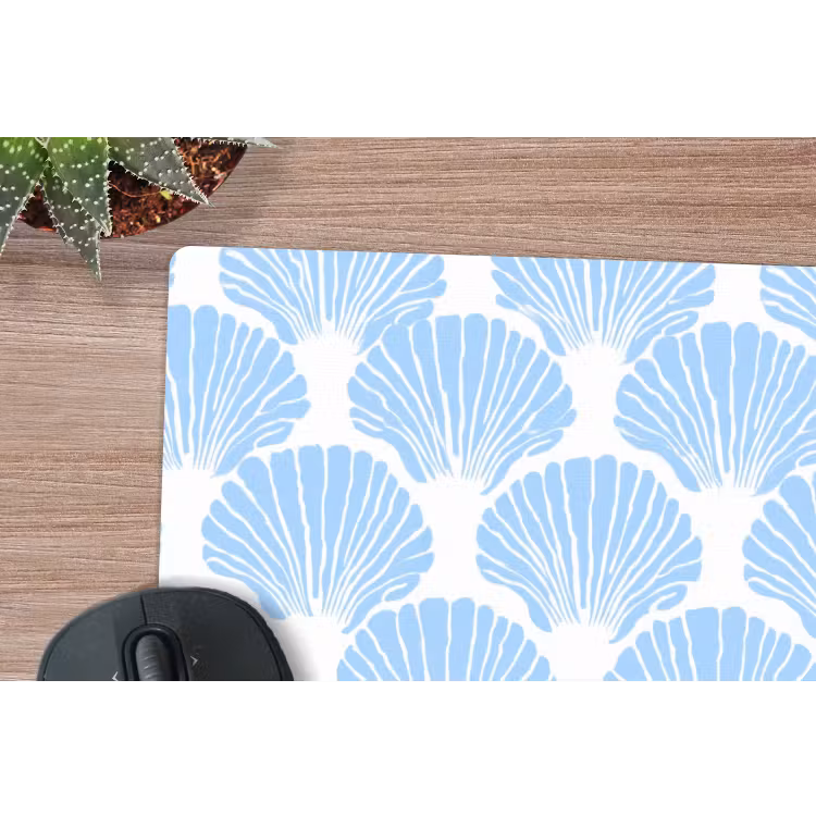 Blauw - Wit - Schelpen - Grafisch - Structuur muismat rubber klein 262 -closeup