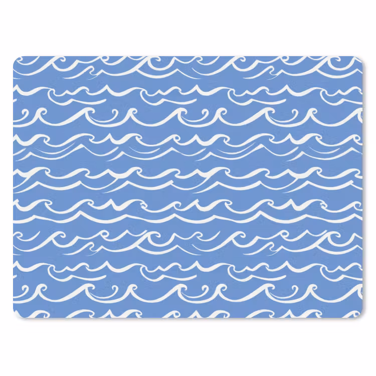 Blauw - Wit - Simpel - Getekend - Golven muismat rubber klein 262 -3d
