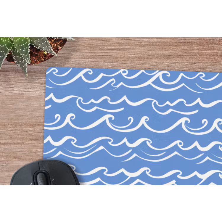 Blauw - Wit - Simpel - Getekend - Golven muismat rubber klein 262 -closeup