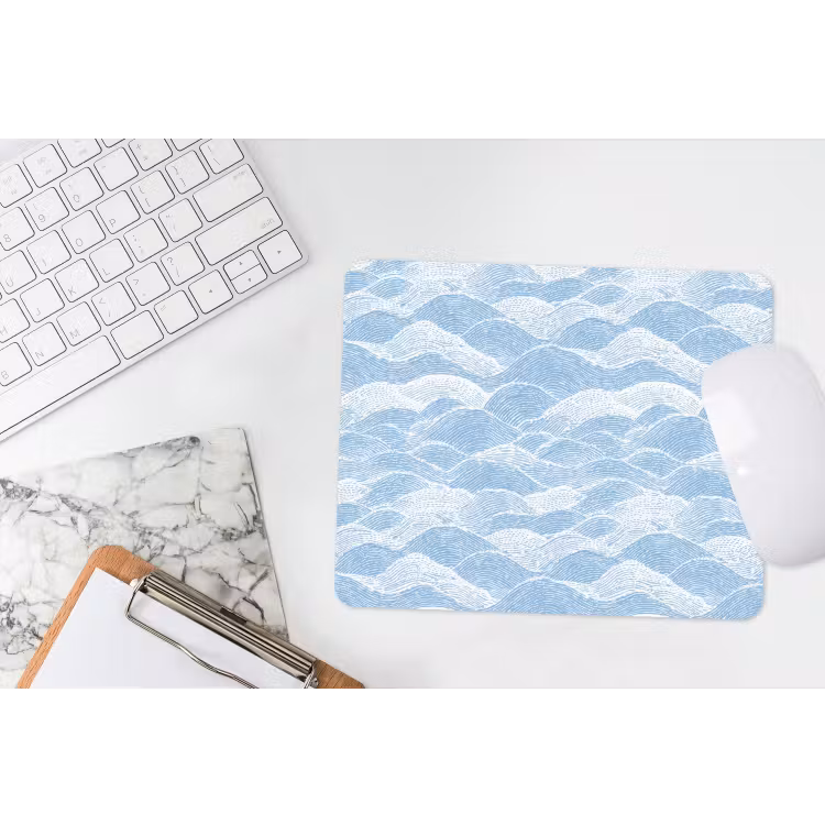 Blauw - Wit - Golven - Getekend muismat rubber klein 262 -witbureau