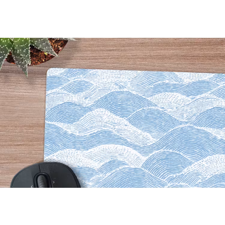 Blauw - Wit - Golven - Getekend muismat rubber klein 262 -closeup