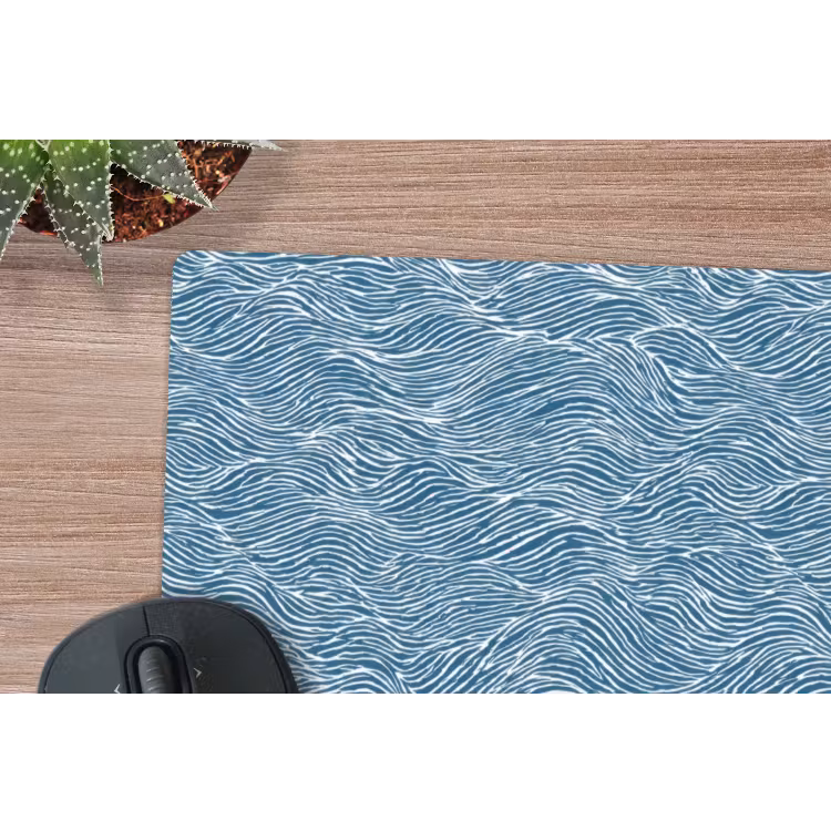 Blauw - Wit - Golven - Getekend - Textuur muismat rubber klein 262 -closeup