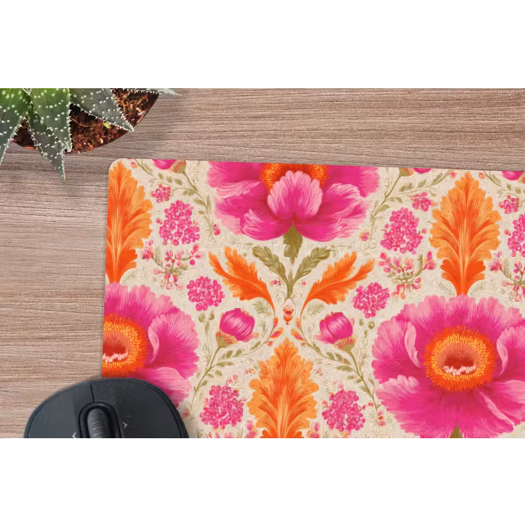Bloemen - Barok - Roze - Oranje muismat rubber klein 262 -closeup