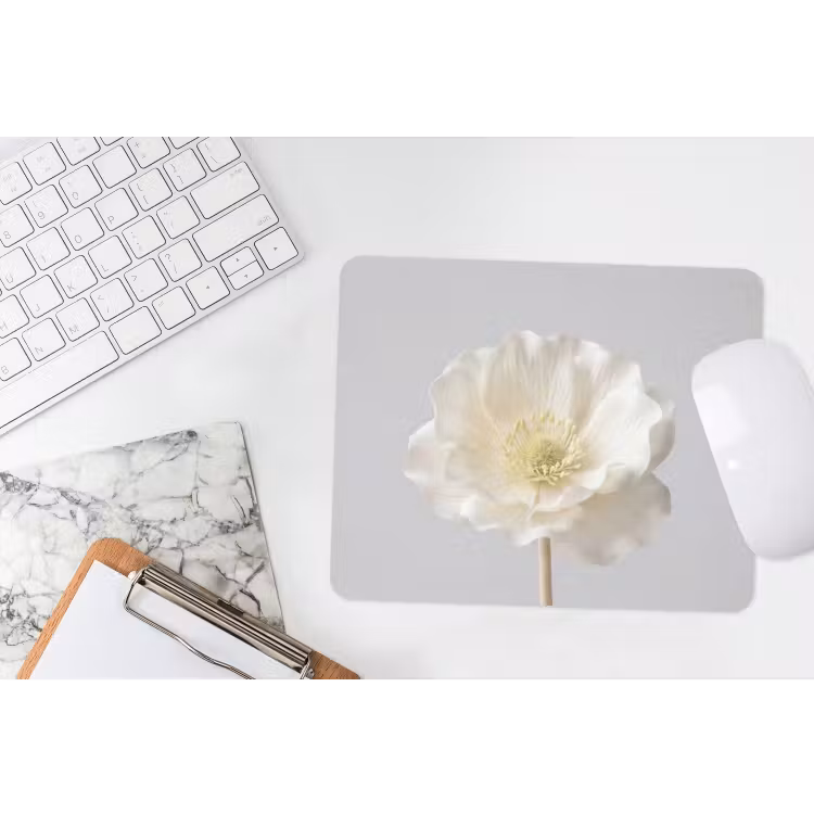 Bloem - Minimalistisch -Wit muismat rubber klein -witbureau