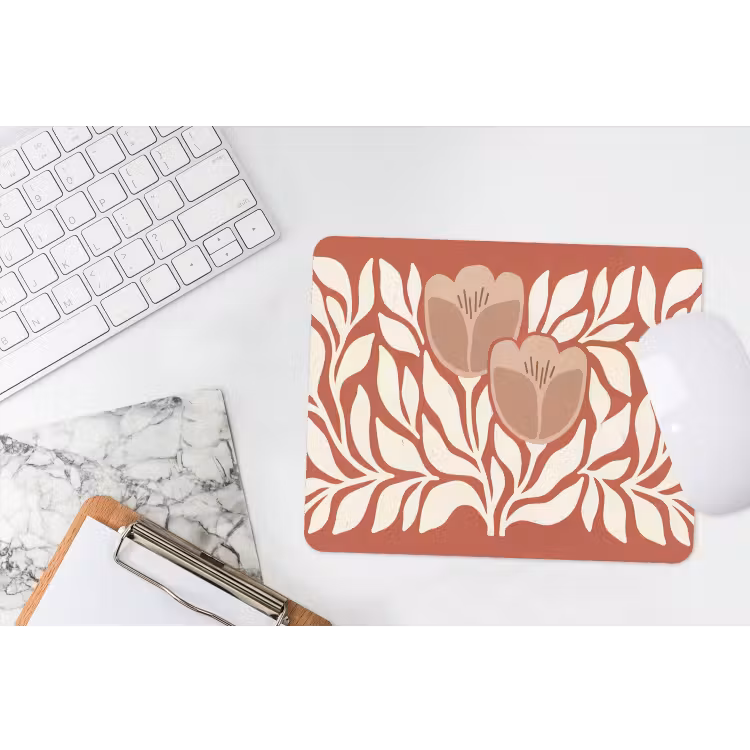 Bloemen - Abstract - Modern - Beige - Natuur muismat rubber klein -witbureau