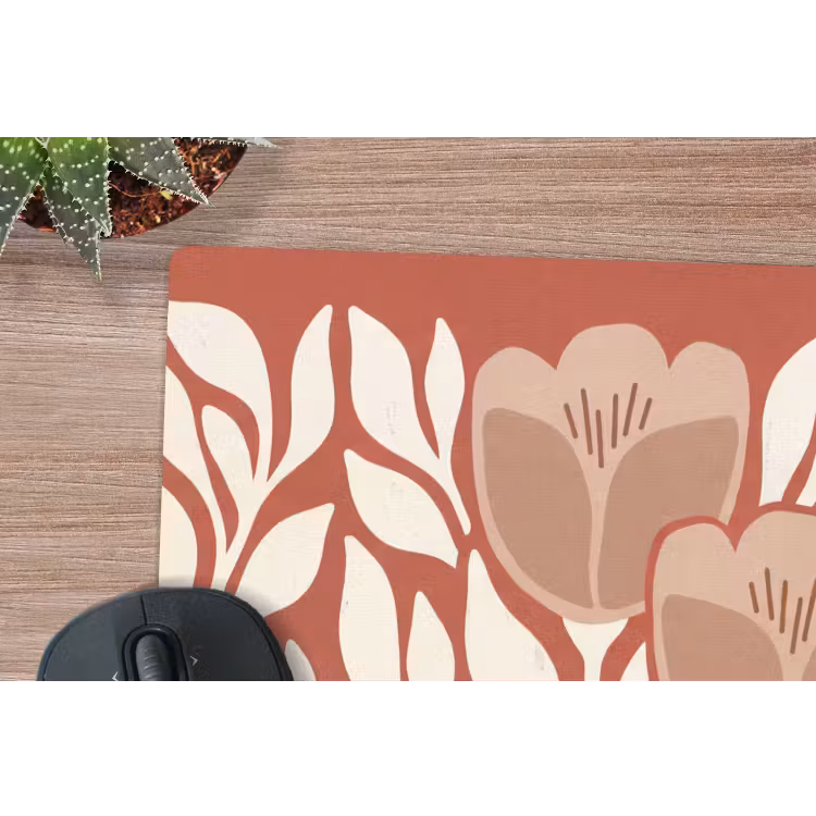 Bloemen - Abstract - Modern - Beige - Natuur muismat rubber klein -closeup