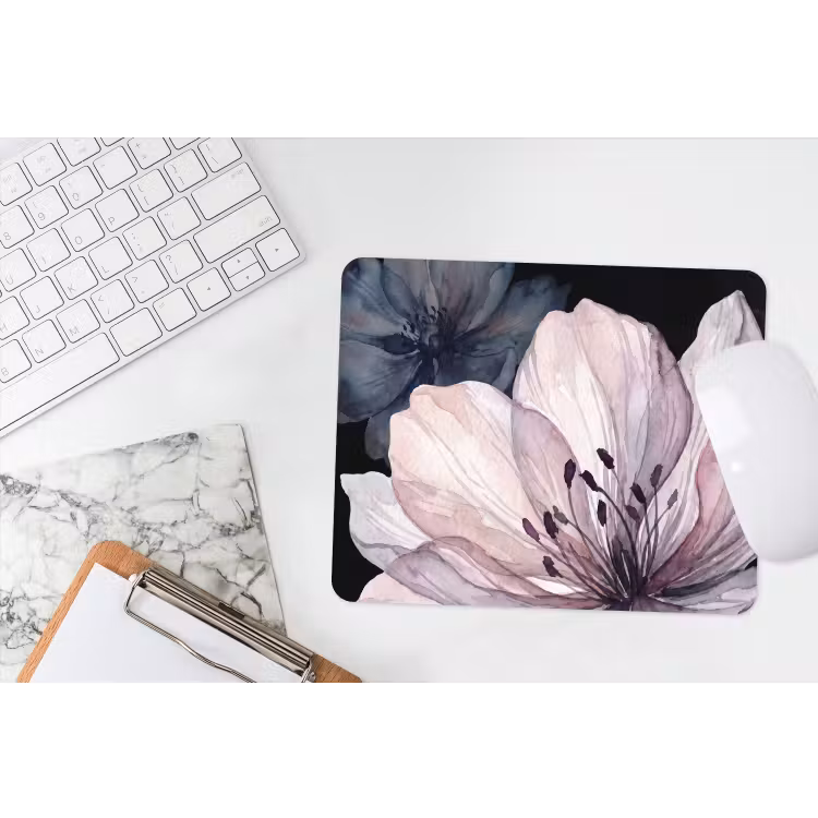 Bloemen - Aquarel - Modern - Roze - Donker muismat rubber klein -witbureau