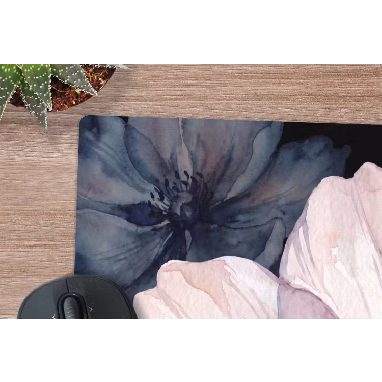 Bloemen - Aquarel - Modern - Roze - Donker muismat rubber klein -closeup