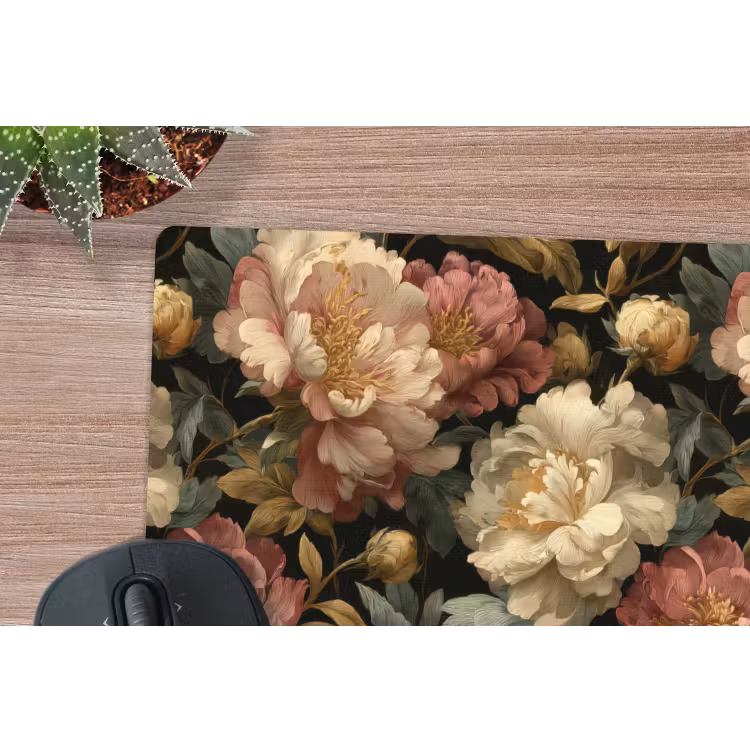 Bloemen - Barok - Patroon - Roze - Crème muismat rubber klein 262 -closeup