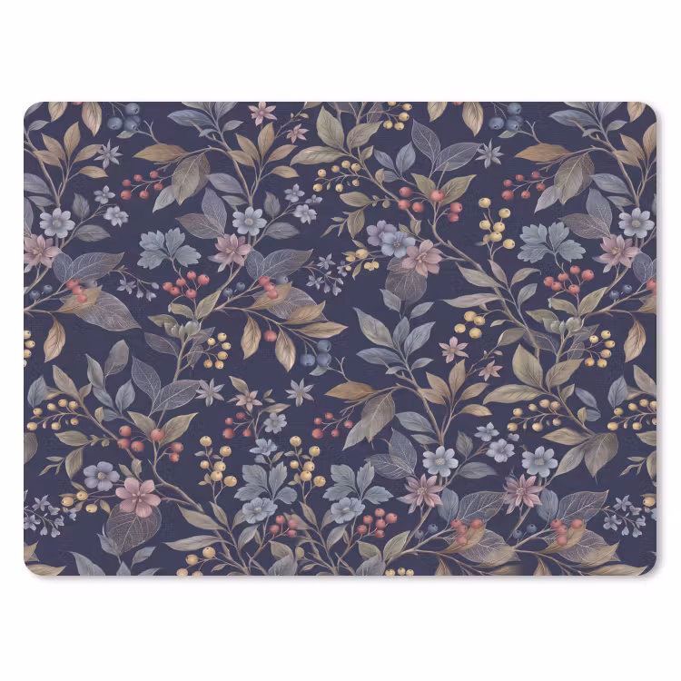 Bloemen - Bladeren - Patroon - Botanisch - Donkerblauw muismat rubber klein -3d