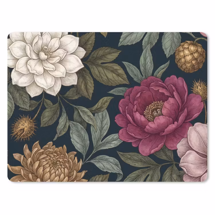 Bloemen - Botanisch - Illustratie - Donker - Vintage muismat rubber klein -3d