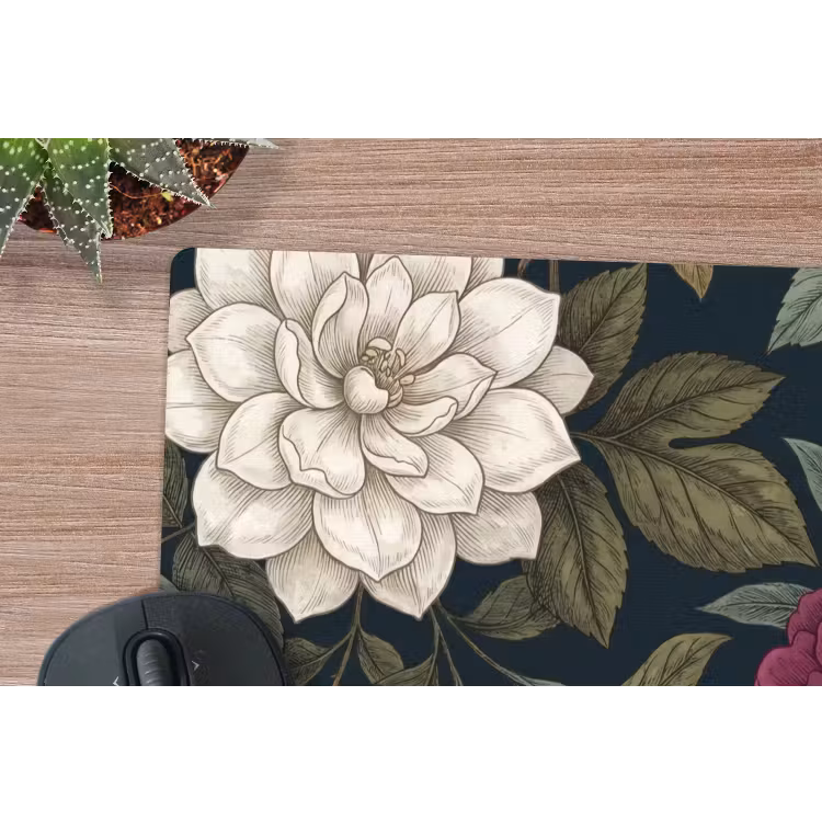 Bloemen - Botanisch - Illustratie - Donker - Vintage muismat rubber klein -closeup