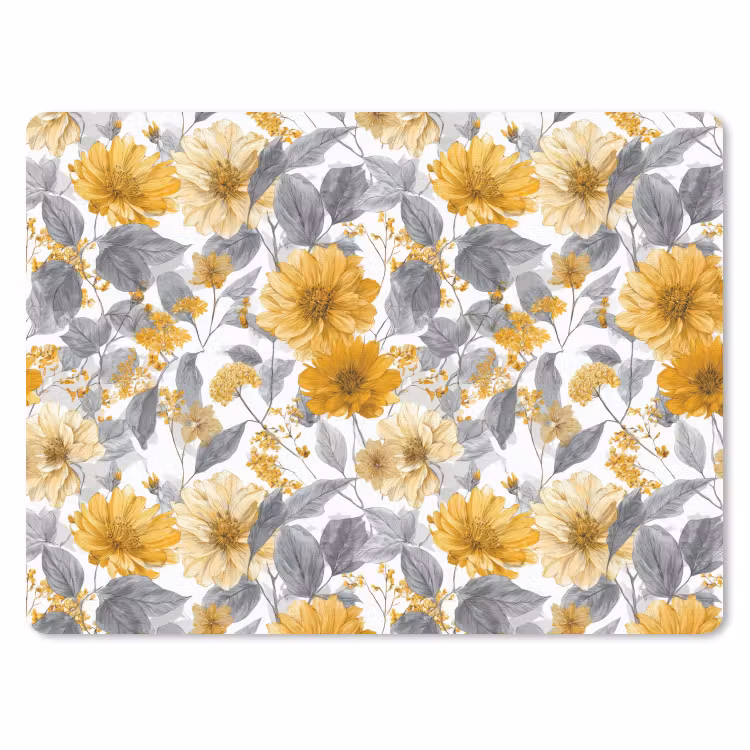 Bloemen - Botanisch - Elegant - Okergeel - Grijs muismat rubber klein 262 -3d