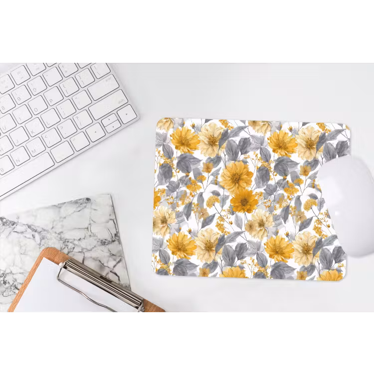 Bloemen - Botanisch - Elegant - Okergeel - Grijs muismat rubber klein 262 -witbureau