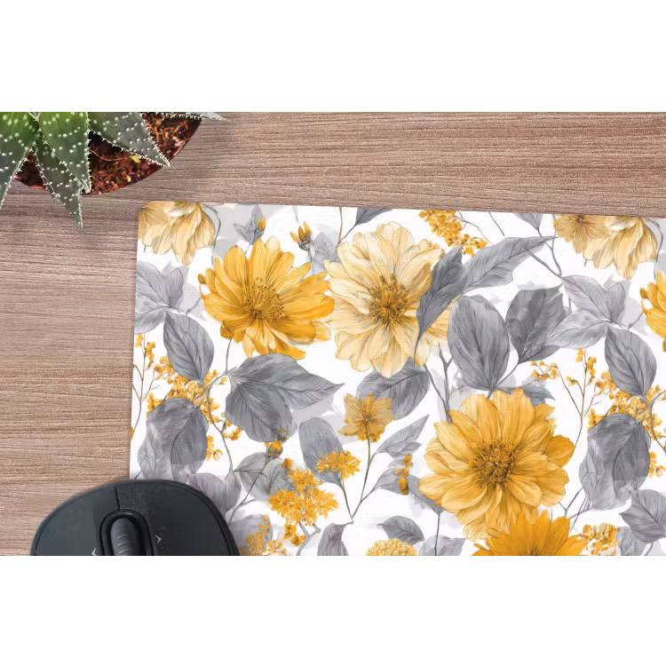 Bloemen - Botanisch - Elegant - Okergeel - Grijs muismat rubber klein 262 -closeup