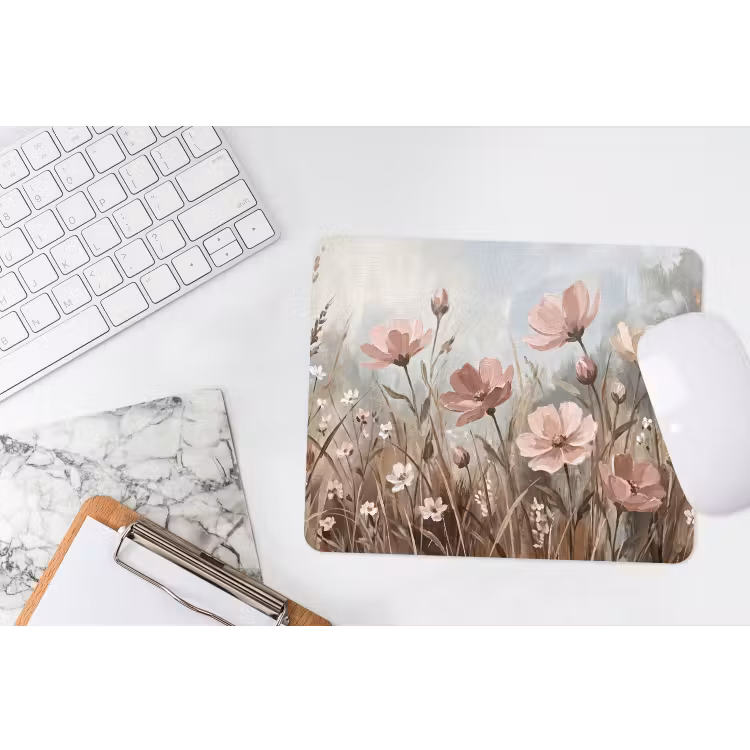 Bloemen - Botanisch - Schilderij - Pastel - Rustiek muismat rubber klein -witbureau
