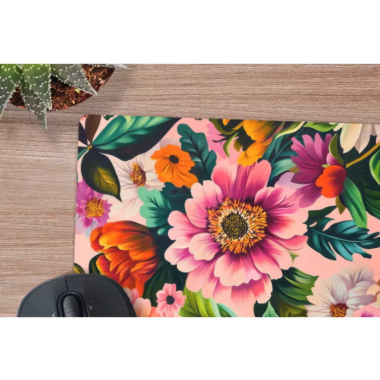 Bloemen - Kleurrijk - Roze muismat rubber klein -closeup