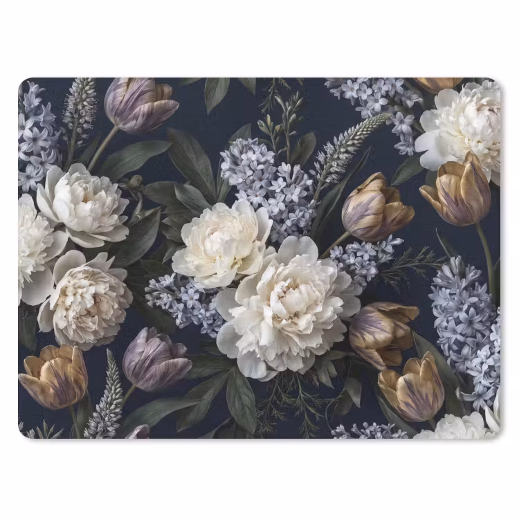 Bloemen - Donker - Elegant - Natuur - Wit muismat rubber klein -3d
