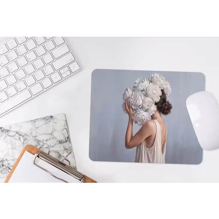 Bloemen - Vrouw - Wit muismat rubber klein -witbureau