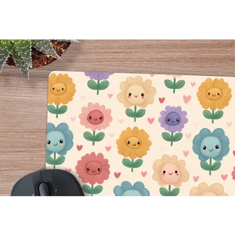 Bloemen - Hartjes - Kleurrijk muismat rubber klein 262 -closeup