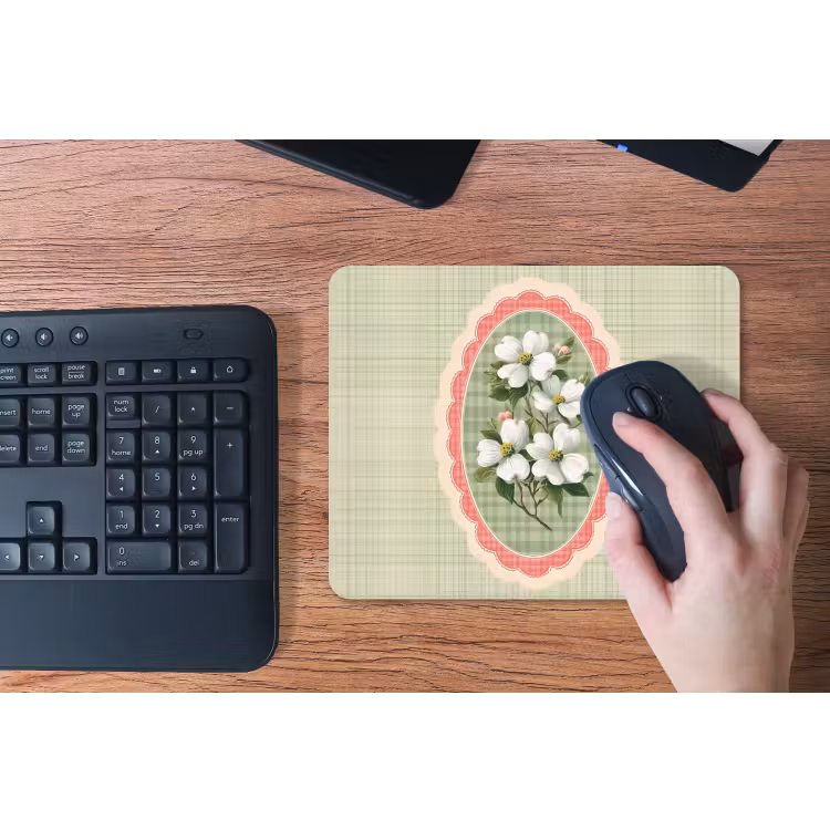 Bloemen - Illustratie - Geruit - Groen muismat rubber klein -toetsenbord