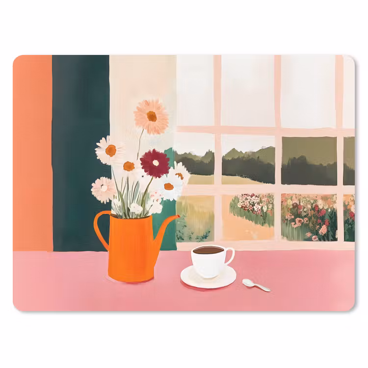 Bloemen - Koffie - Raam muismat rubber klein -3d