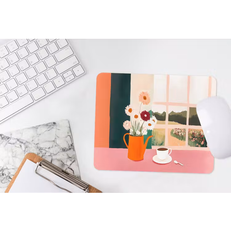 Bloemen - Koffie - Raam muismat rubber klein -witbureau