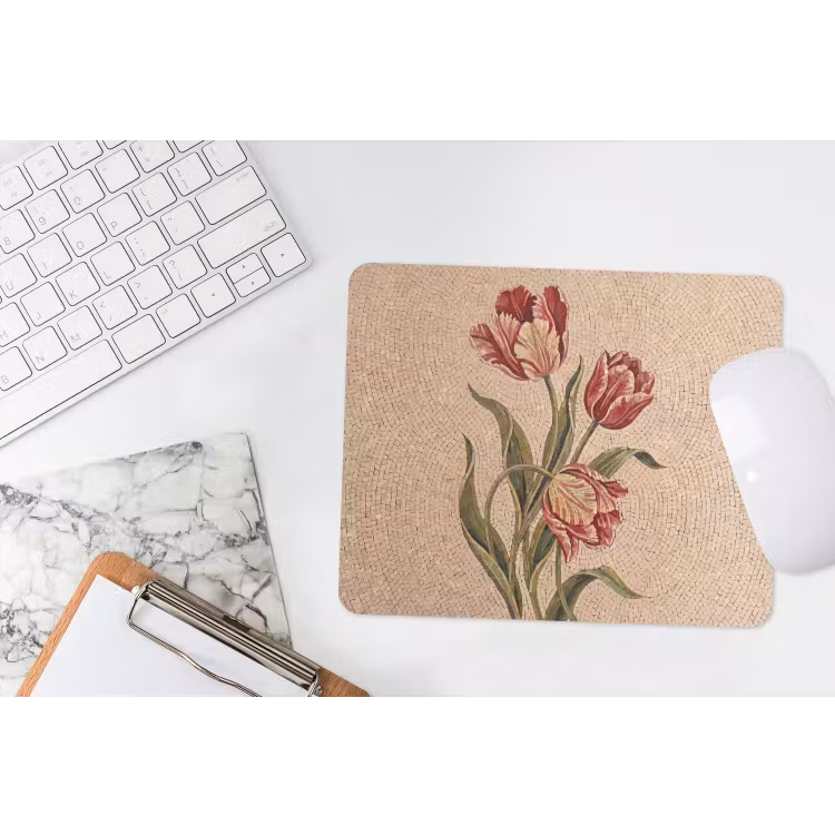 Bloemen - Mozaïek - Rood - Groen - Kunst muismat rubber klein -witbureau