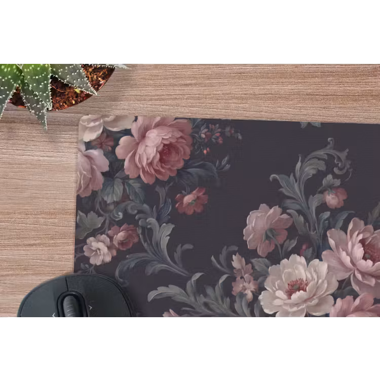 Bloemen - Patroon - Sierlijk - Roze - Donker muismat rubber klein -closeup