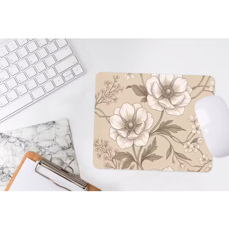 Bloemen - Patroon - Beige muismat rubber klein -witbureau