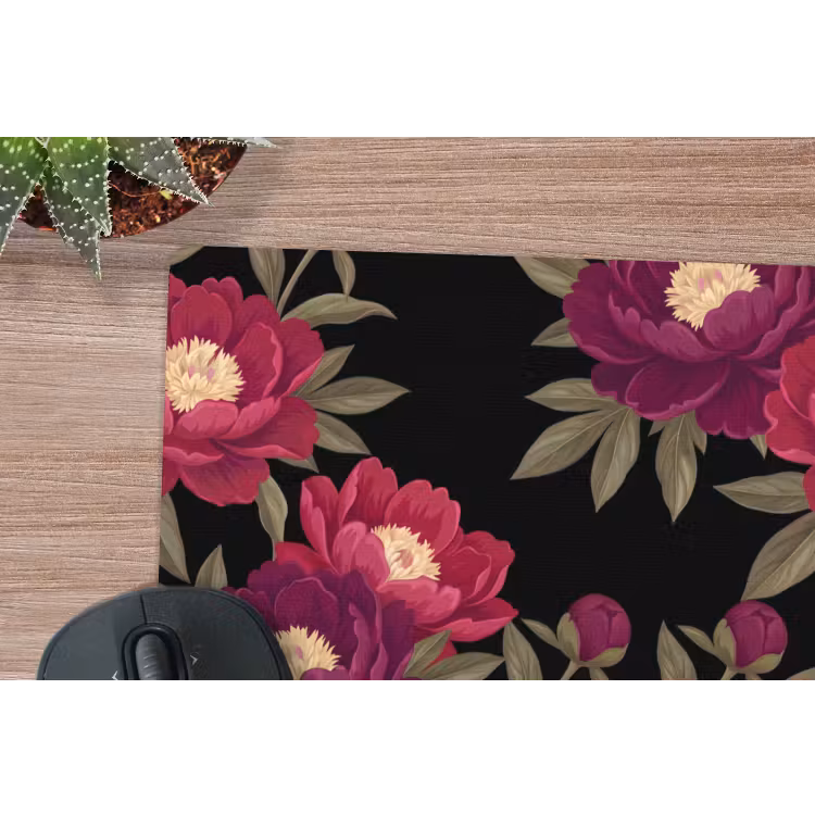 Bloemen - Patroon - Botanisch - Rood - Zwart muismat rubber klein -closeup