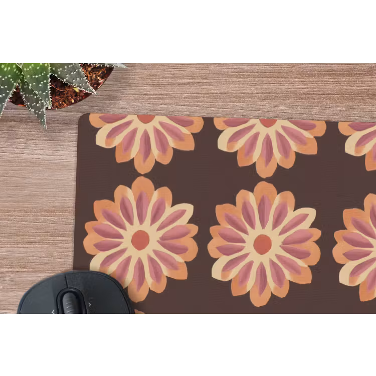 Bloemen - Patroon - Bruin muismat rubber klein 262 -closeup