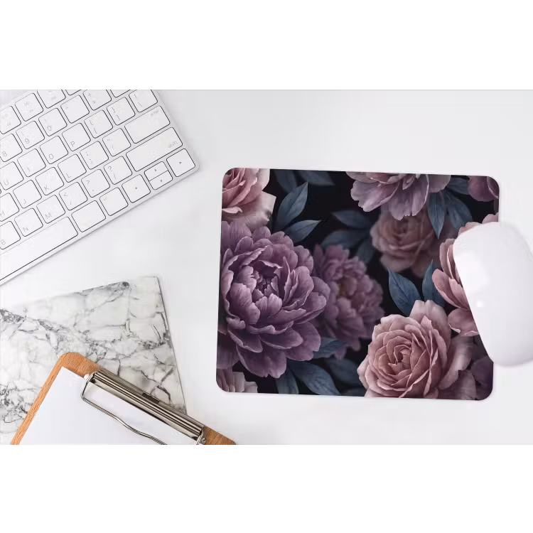 Bloemen - Patroon - Donker - Botanisch - Paars muismat rubber klein -witbureau
