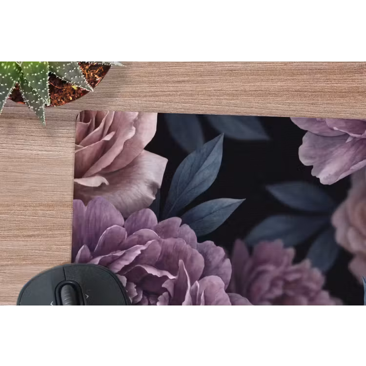 Bloemen - Patroon - Donker - Botanisch - Paars muismat rubber klein -closeup