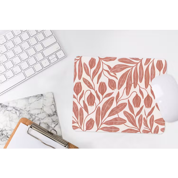 Bloemen - Patroon - Modern - Natuur - Bruin muismat rubber klein -witbureau