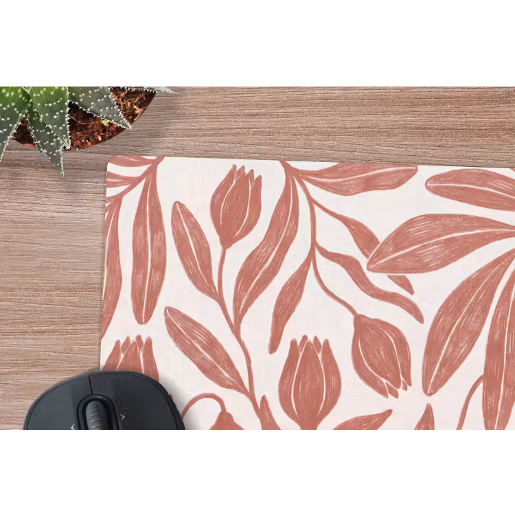 Bloemen - Patroon - Modern - Natuur - Bruin muismat rubber klein -closeup